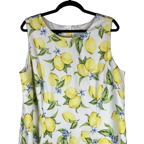 Talbots Dress Womens 18W White Lemon Print Sleeveless Shift Lined Summer - Picture 6 of 8